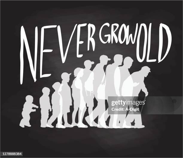 never grow old chalkboard - white baseball cap stock illustrations