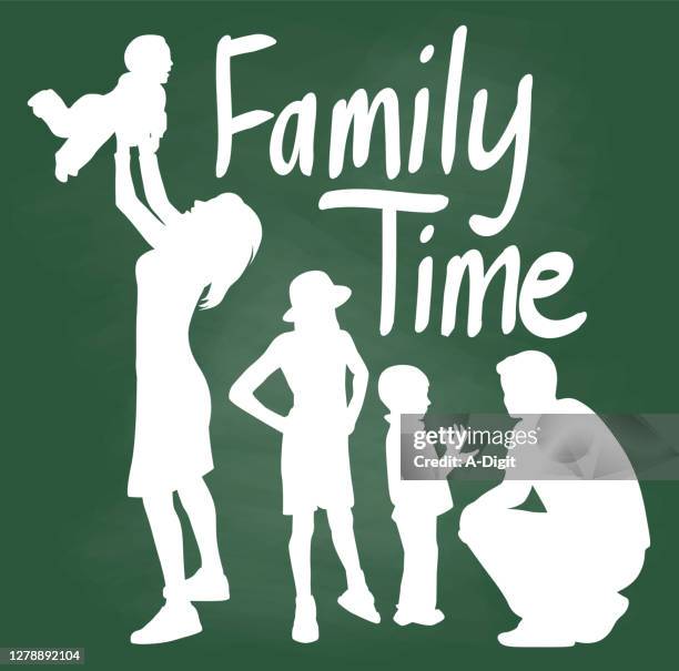 family time fonts chalkboard - boy kneeling stock illustrations