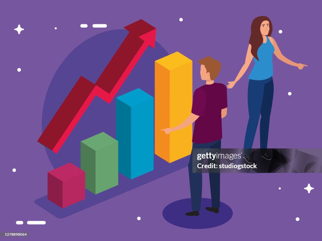 bar chart increasing high-res vector graphic - getty... Bars Chart With Increase Arrow Woman And Man Vector Design High-Res ...