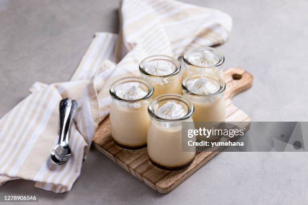 creme caramel in bottles - texture mousse stock pictures, royalty-free photos & images