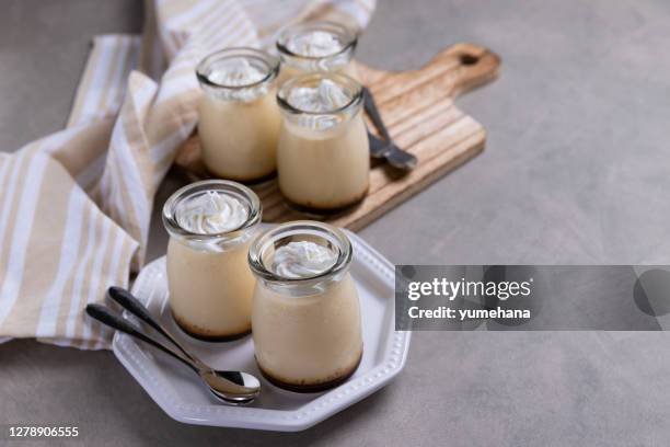 creme caramel in bottles - texture mousse stock pictures, royalty-free photos & images