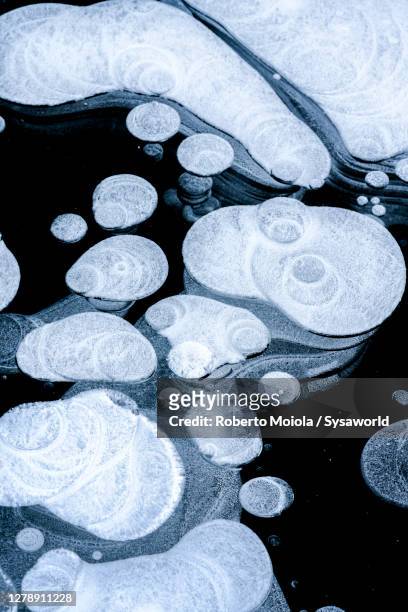 gas bubbles texture in the ice of lake in winter - icicle macro stock pictures, royalty-free photos & images
