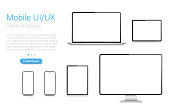 Realistic Vector Mockup Digital Tablet, Mobile Phone, Smart Phone, Laptop and Computer Monitor. Modern Digital Devices. EPS 10.