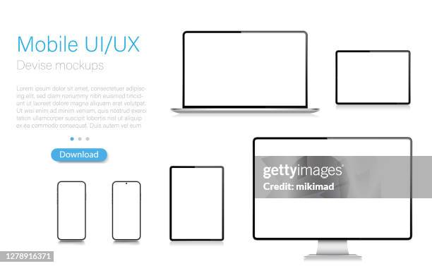 逼真的向量類比數位平板電腦,手機,智慧手機,筆記型電腦和電腦顯示器。現代數位設備。每股收益 10. - personal computer 幅插畫檔、美工圖案、卡通及圖標
