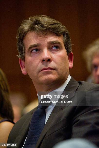 Candidate to the French Socialist Party primary elections Arnaud Montebourg attends his national meeting at Espace Reuilly on October 2nd, 2011 in...