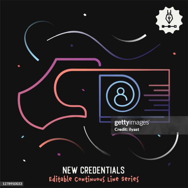 ilustraciones, imágenes clip art, dibujos animados e iconos de stock de nuevas credenciales ilustración de línea editable - security pass
