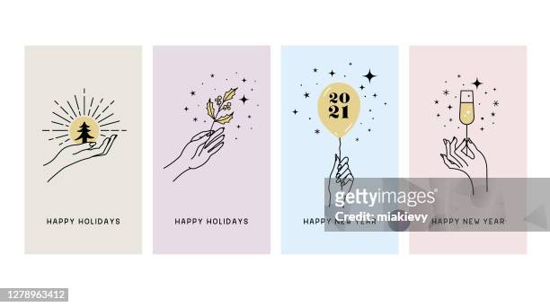 happy holidays greeting cards - human hand stock illustrations