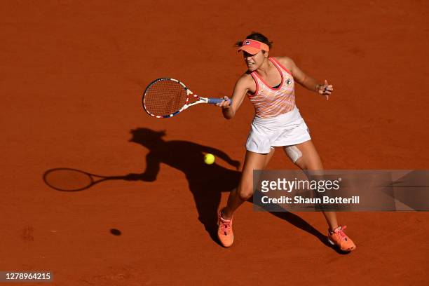 Sofia Kenin of The United States of America plays a forehand during her Women's Singles quarterfinals match against Danielle Collins of The United...