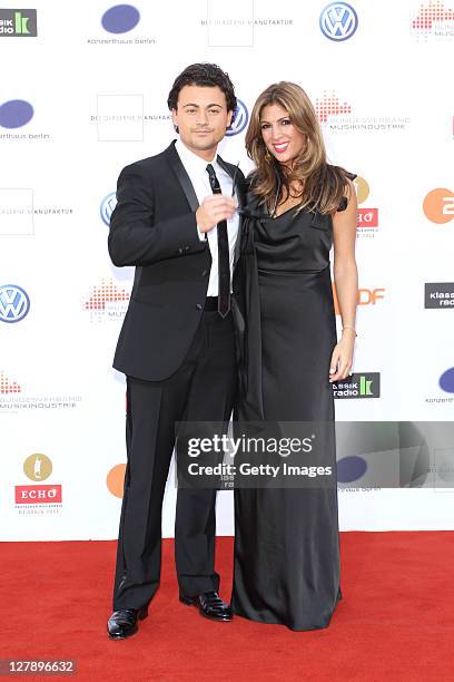 Singer Vittorio Grigolo and Roshi Mamdar attend the Echo Klassik 2011 award ceremony at Konzerthaus am Gendarmenmarkt on October 2, 2011 in Berlin,...