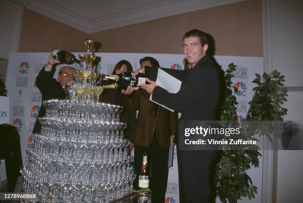 Spanish actor Antonio Banderas attends the 55th Annual Golden Globe Awards Nominations Announcement on December 18, 1997 at the Beverly Hilton Hotel...