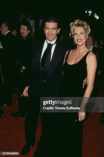Spanish actor Antonio Banderas and American actress Melanie Griffith during "Evita" Los Angeles Premiere at Shrine Auditorium in Los Angeles,...