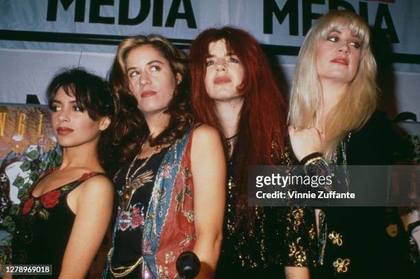 Musicians Vicki Peterson, Debbi Peterson, Michael Steele and Susanna Hoffs of The Bangles attend the Fifth Annual MTV Video Music Awards at Universal...