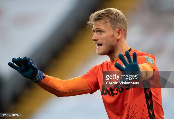 Adam Davies of Stoke City during the Carabao Cup fourth round match between Aston Villa and Stoke City at Villa Park on October 01, 2020 in...