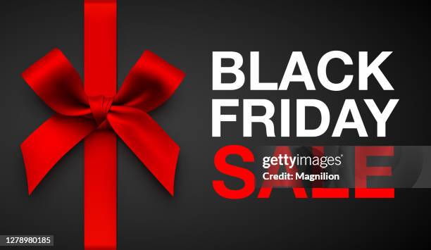 vector black friday sale banner with red gift bow - friday feeling stock illustrations