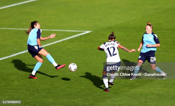 Ria Percival of Tottenham Hotspur scores her teams first goal during the FA Women's Continental League Cup match between Tottenham Hotspur and London...