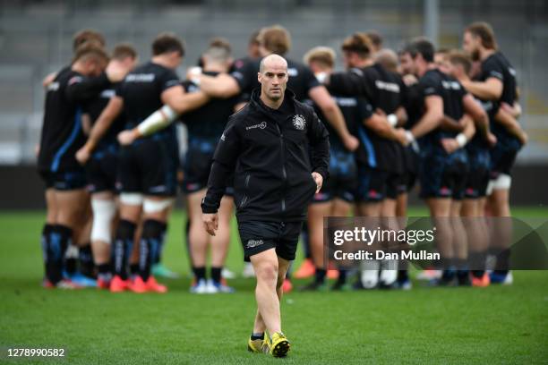 Haydn Thomas, Senior Academy Coach of Exeter Chiefs looks on during a training session at Sandy Park on October 07, 2020 in Exeter, England.