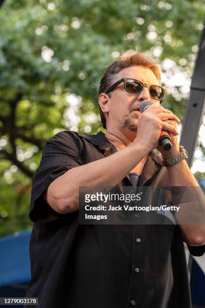 American radio personality Brian Delp hosts the 27th Annual Charlie Parker Jazz Festival in Tompkins Square Park, New York, New York, August 25, 2019.
