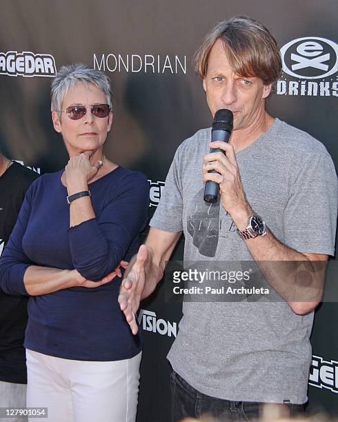 Actress Jamie Lee Curtis and Tony Hawk attend Tony Hawk's 8th annual Stand Up For Skateparks benefit at Ron Burkle?s Green Acres Estate on October 2,...