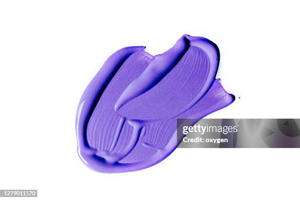 purple abstract brush stroke isolated on white background. colorful watercolor brush stroke - gouache photos et images de collection