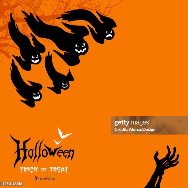 halloween ghosts - pumpkin decorating stock illustrations