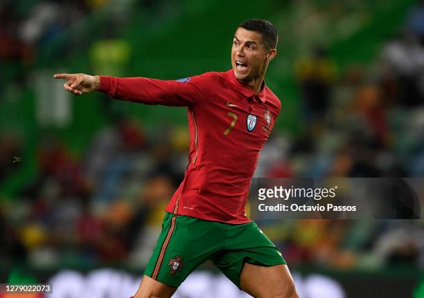 Cristiano Ronaldo, Captain of Portugal shouts instructions to his team mates during the international friendly match between Portugal and Spain at...