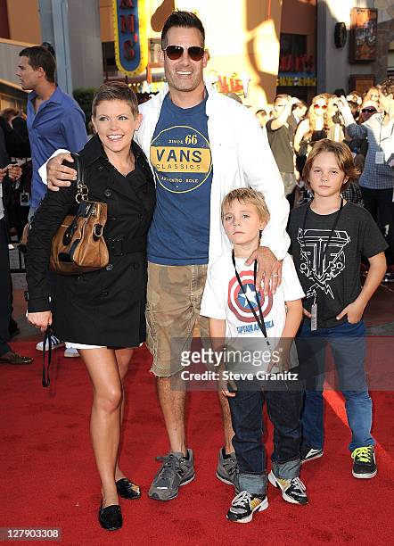 Adrian Pasdar, Natalie Maines and Family attends the "Real Steel" Los Angeles Premiere at Gibson Amphitheatre on October 2, 2011 in Universal City,...