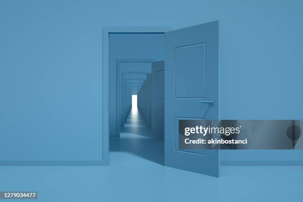 open doors, decisions, choices, minimal design - door stock pictures, royalty-free photos & images