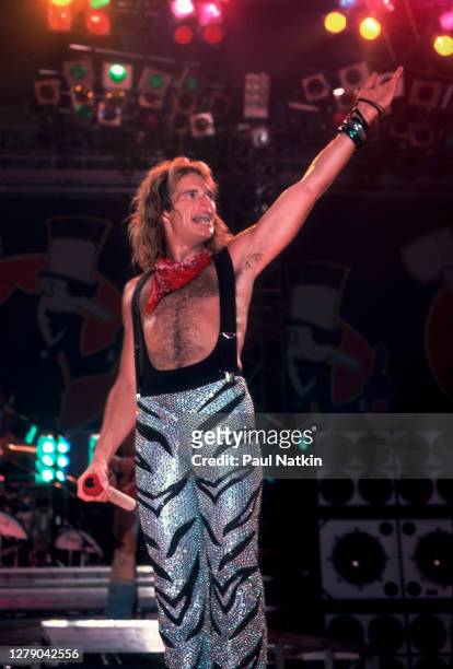 American Rock musician David Lee Roth, of the group Van Halen, performs onstage at the Jacksonville Coliseum, Jacksonville, Florida, January 18, 1984.