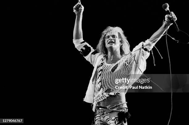 American Rock musician David Lee Roth, of the group Van Halen, performs onstage at the US Festival, Ontario, California, May 29, 1983.
