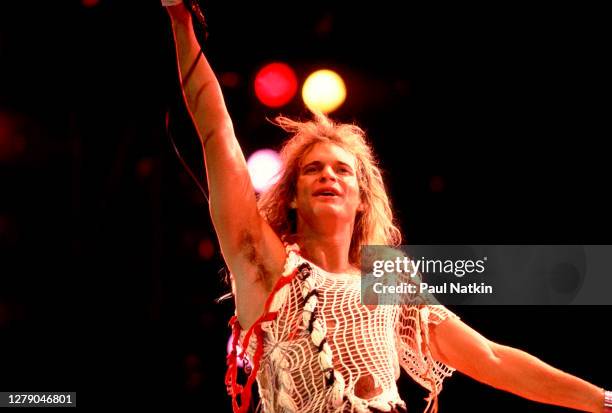 American Rock musician David Lee Roth, of the group Van Halen, performs onstage at the US Festival, Ontario, California, May 29, 1983.