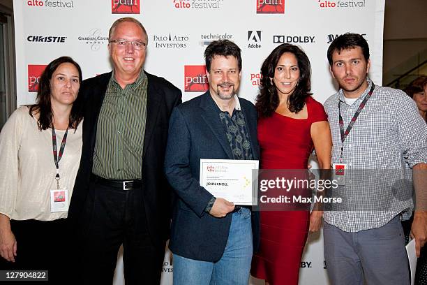 Alex Ippolite, Randy Haberkamp, John Knoll, Devyani Kamdar and Alf Seccombe pose after Knoll was presented with the Muybridge Award for the...