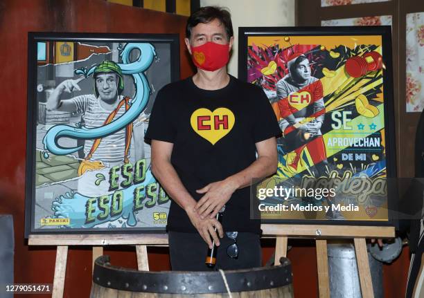 Roberto Gomez Fernandez, son of Roberto Gomez Bolaños 'Chespirito', poses fot photo during a press conference to launch the new products the...