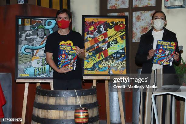 Roberto Gomez Fernandez, son of Roberto Gomez Bolaños 'Chespirito', poses fot photo during a press conference to launch the new products the...