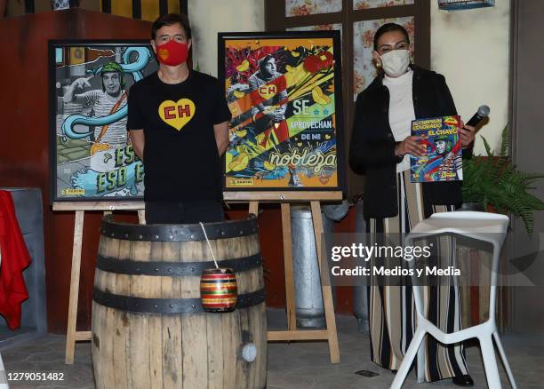 Roberto Gomez Fernandez, son of Roberto Gomez Bolaños 'Chespirito', poses fot photo during a press conference to launch the new products the...