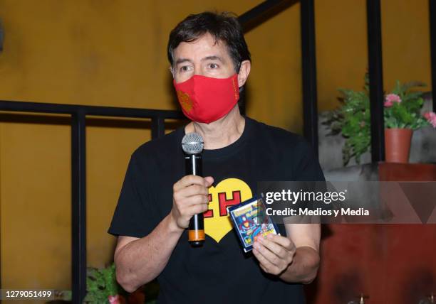Roberto Gomez Fernandez, son of Roberto Gomez Bolaños 'Chespirito', speaks during a press conference to launch the new products the characters...