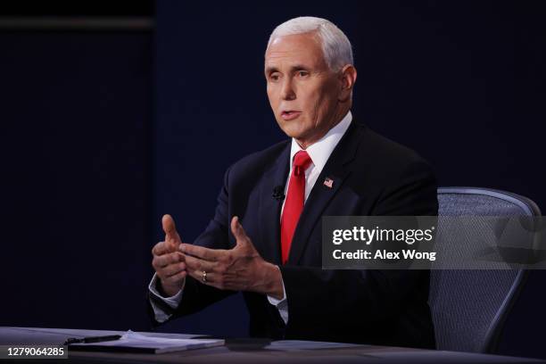 Vice President Mike Pence participates in the vice presidential debate at the University of Utah on October 7, 2020 in Salt Lake City, Utah. The vice...