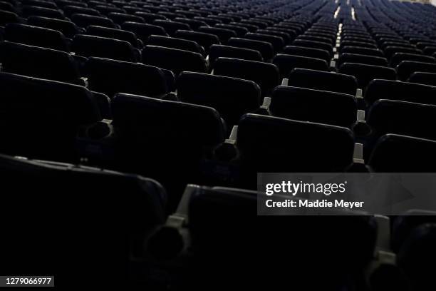 General view of empty stands during the match between the New England Revolution and the Toronto FC at Gillette Stadium on October 07, 2020 in...