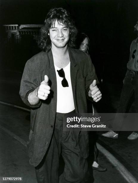 Guitarist Eddie Van Halen of the rock group poses for a portrait circa 1985 in Los Angeles, California.