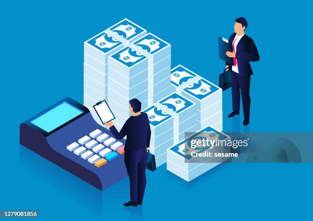 banker accountant, financial and profit calculation, tax financial statistics - counting stock illustrations