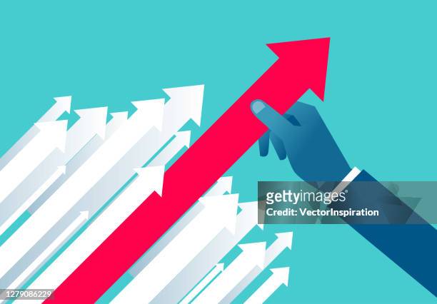 hand pulls up the red arrow, concept illustration of business growth - measuring success stock illustrations