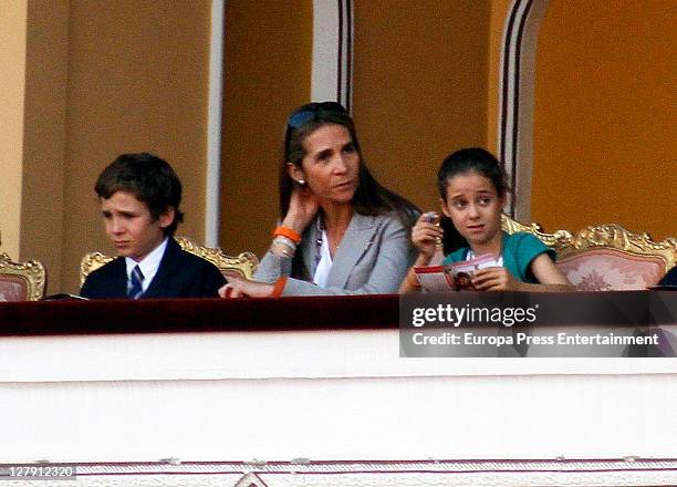 Princess Elena and her kids Felipe Juan Froilan and Victoria Federica attend Bullfighting Autumn Fairat Plaza de Toros de Las Ventas on October 1,...