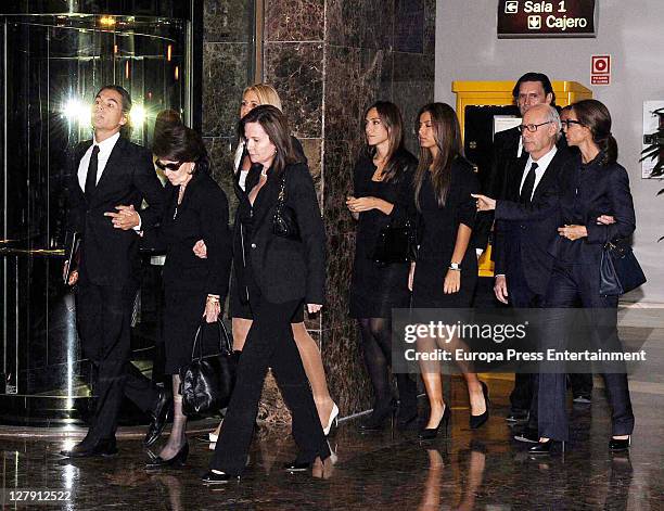 Julio Jose Iglesias, Betty Arrastia, Victoria Preysler, Tamara Falco, Ana Boyer, Miguel Boyer and Isabel Preysler visit San Isidro morgue following...