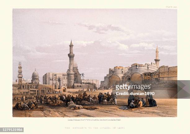 ilustrações de stock, clip art, desenhos animados e ícones de entrance to the citadel of cairo, 19th century - cairo