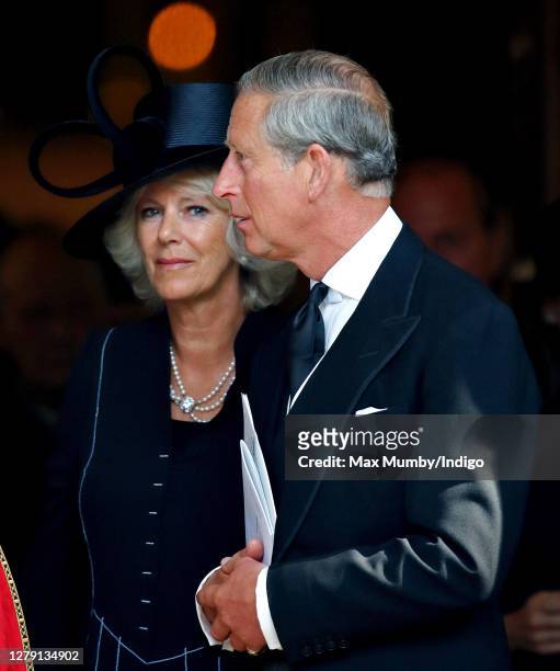 Camilla, Duchess of Cornwall and Prince Charles, Prince of Wales attend a memorial service Major Bruce Shand at St Paul's Church, Knightsbridge on...