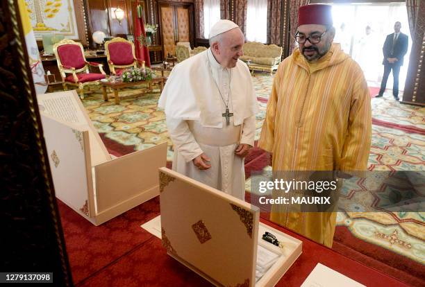 Le pape Francois est reçu par le roi du Maroc Mohammed VI au palais royal à Rabat, Maroc le 30 mars 2019. Le pape effectue une visite de deux jours...