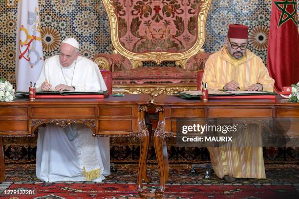 Le pape Francois est reçu par le roi du Maroc Mohammed VI au palais royal à Rabat, Maroc le 30 mars 2019. Le pape effectue une visite de deux jours...