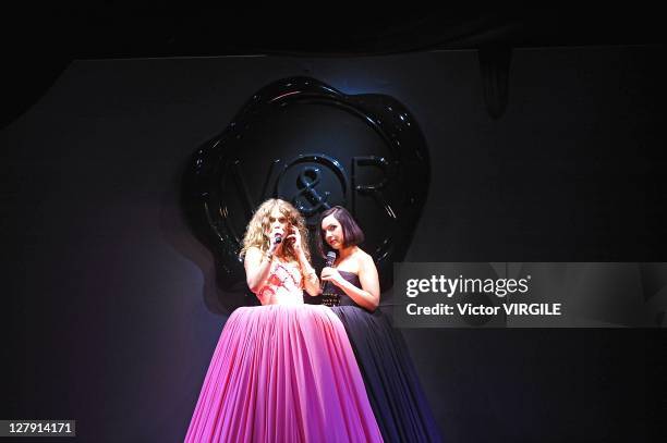 French band Les Brigittes performing during the Viktor&Rolf Ready to Wear Spring / Summer 2012 show during Paris Fashion Week at Espace Ephemere...