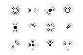 Set of signal icons. Sonar or radar sound waves. Radio waves. Collection of different signal symbols