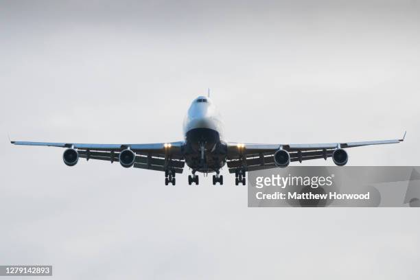 British Airways Boeing 747-400 aircraft arrives at St. Athan airport on October 8, 2020 in St. Athan, Wales. The aircraft has clocked-up 45 million...