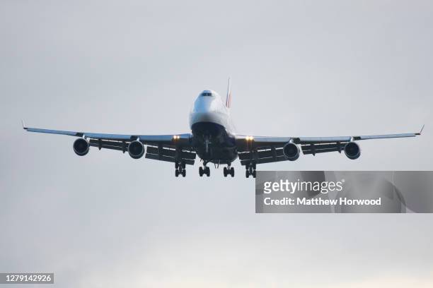 British Airways Boeing 747-400 aircraft arrives at St. Athan airport on October 8, 2020 in St. Athan, Wales. The aircraft has clocked-up 45 million...